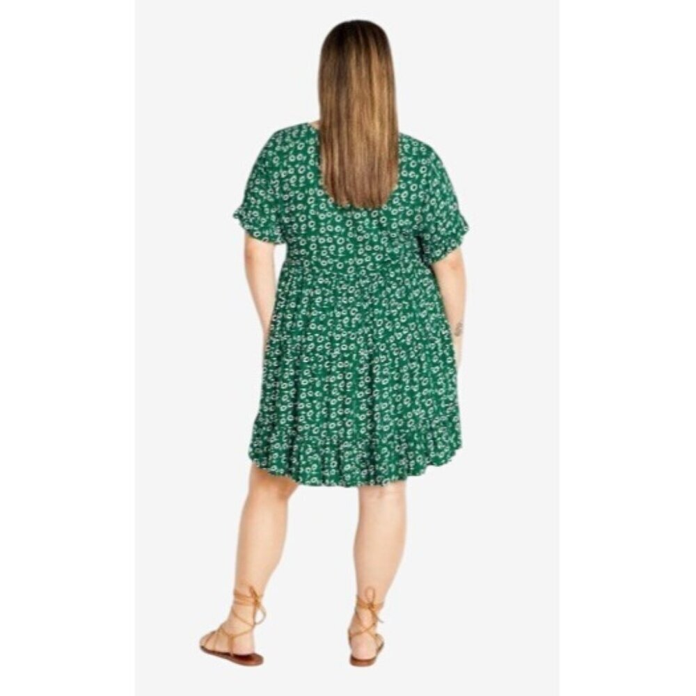 City Chic Womens Green Floral Dress Size 12 Midi Lightweight Plus Size Flowy - Picture 2 of 6